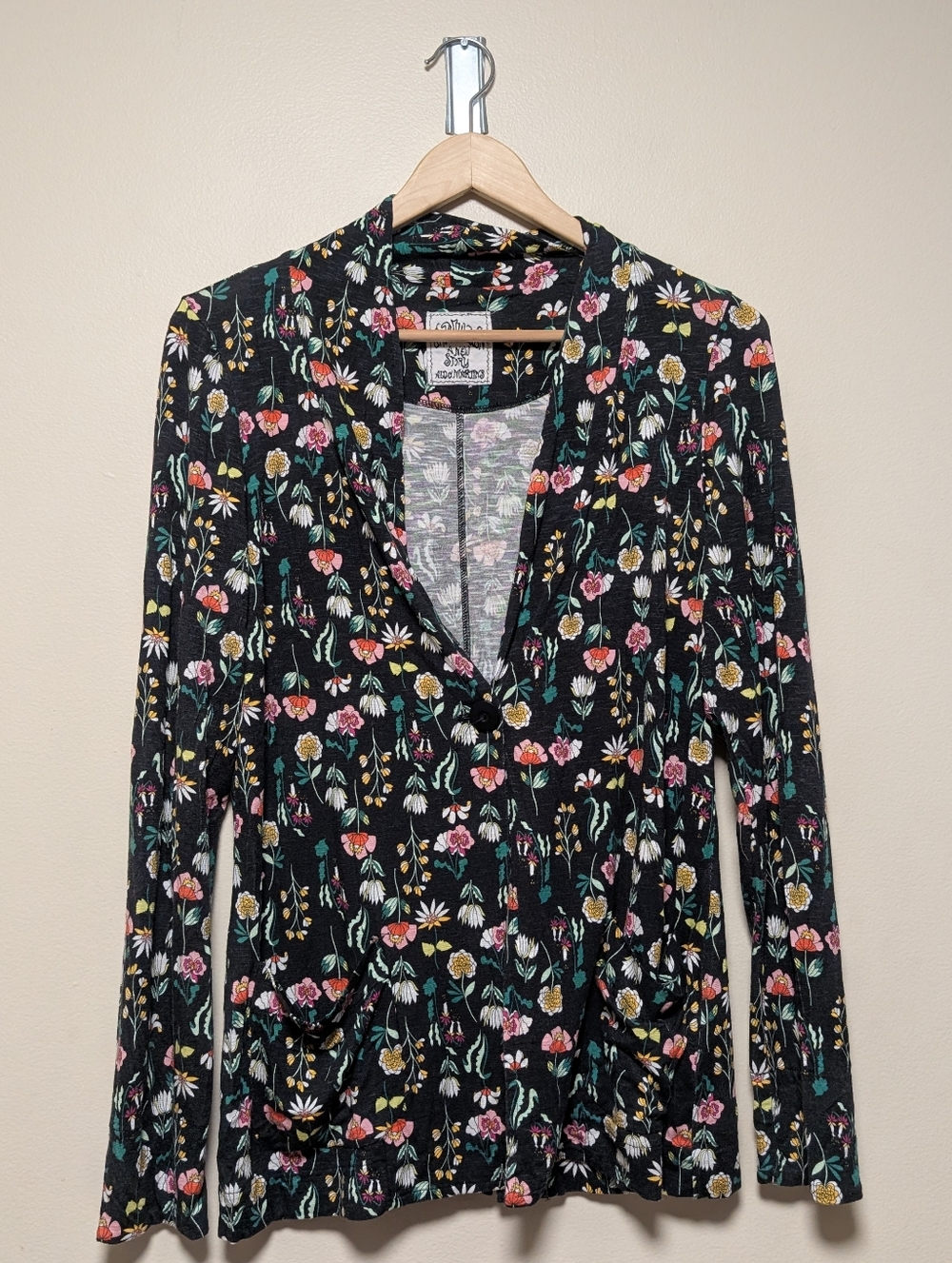 Cap Juluca Floral One Button Blazer Cardigan Black Slim M